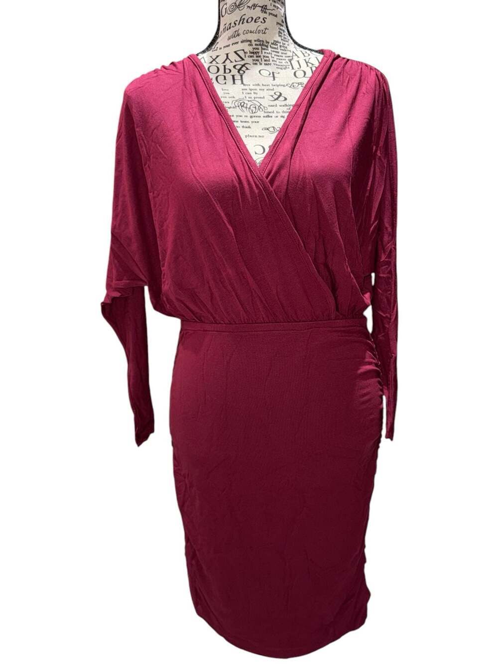 Fraiche by J Burgundy Ruched Open Back Dress – Size Large – NWOT